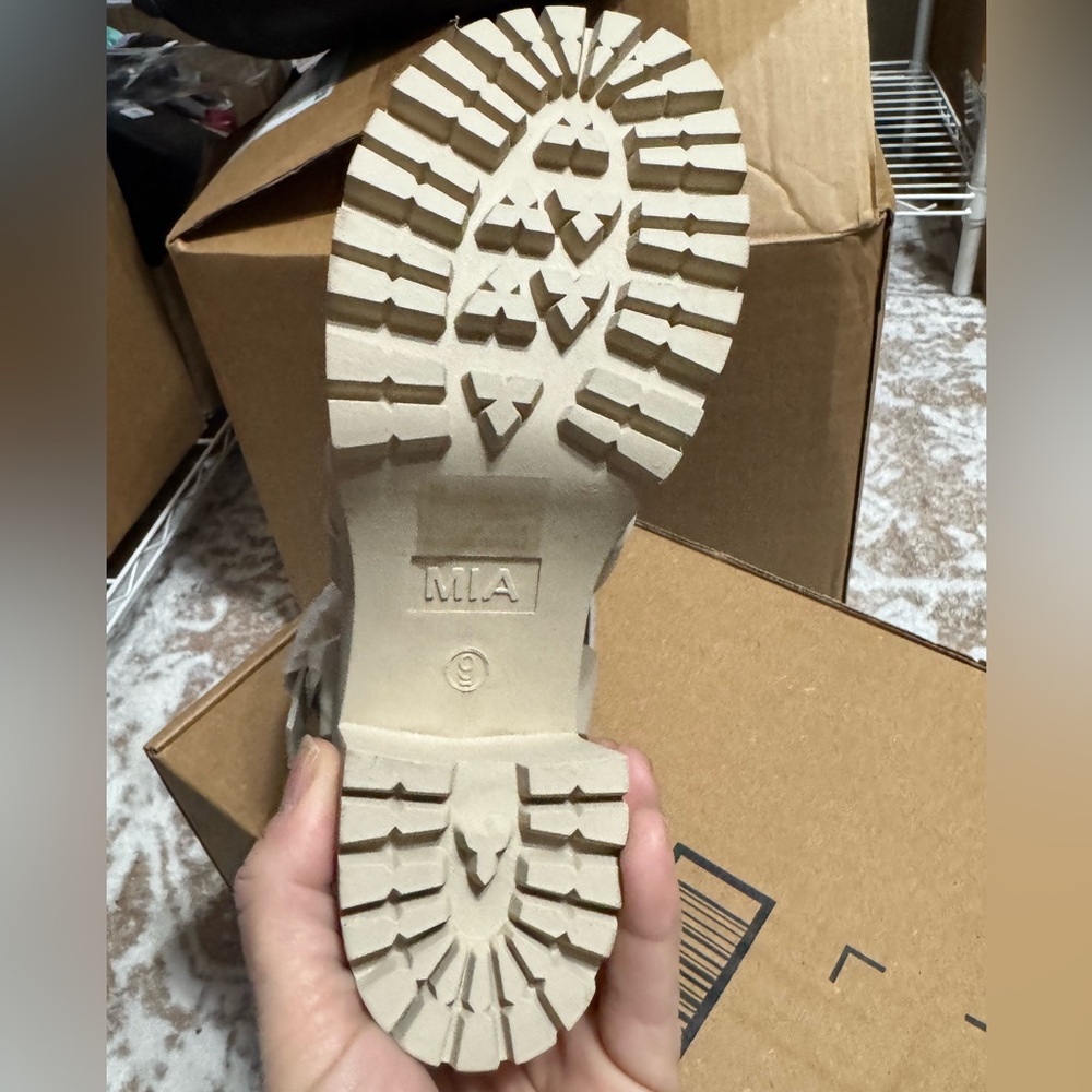 Mia Cream Chunky Heel Sandals View 6